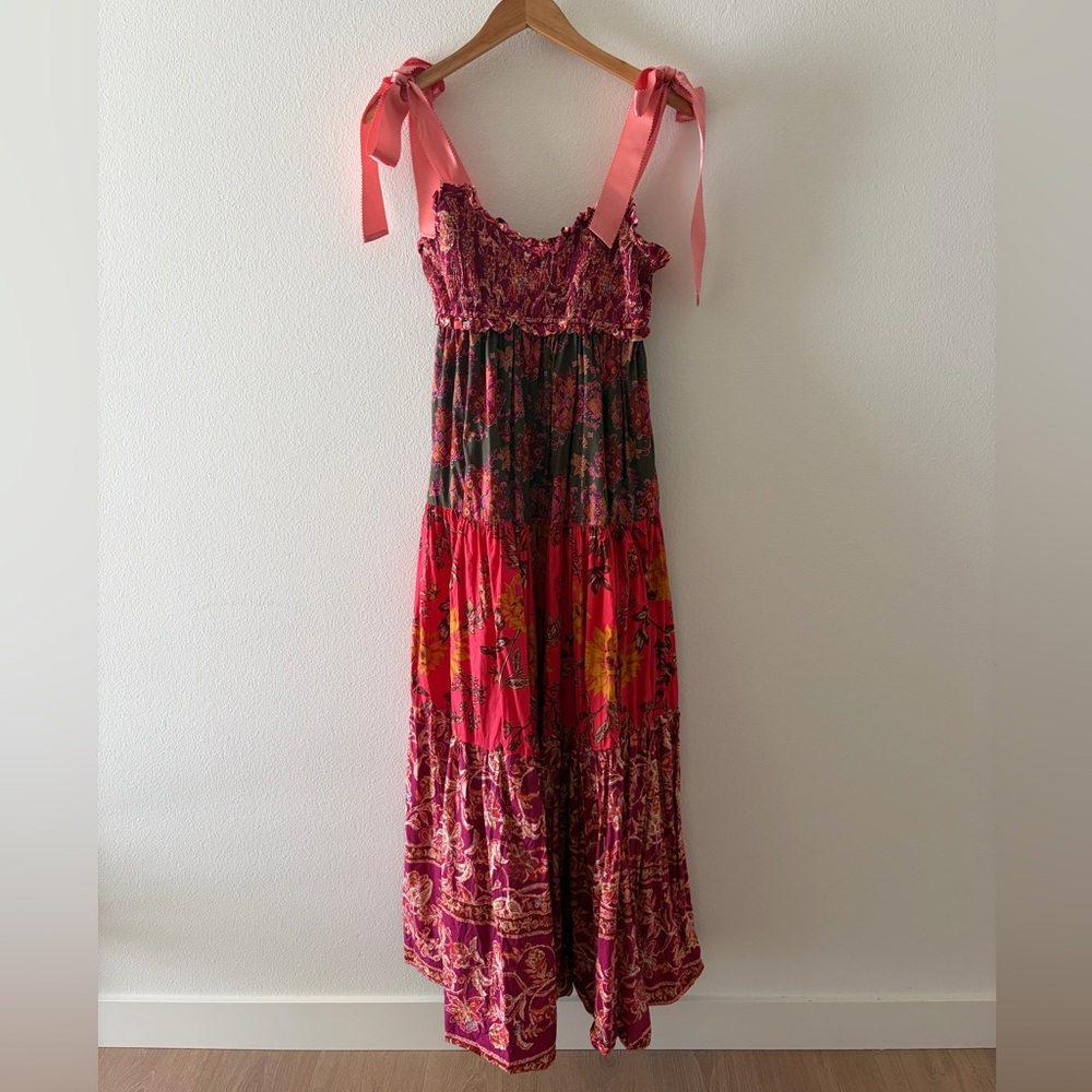 Free People Red and Pink Smocked Dress